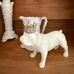 Cream Bulldog Figurine with Gold Crown